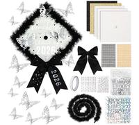 Wavwavw Kit de décoration de chapeau de remise de diplôme 30 pièces à faire soi-même avec nœud papillon artificiel 3D en papier à paillettes et lettres de l'alphabet pour décorations de remise de