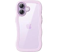 Wavy Case for iPhone 17 6.3 Inch, Cute Wavy Frame, Shockproof Curly Shape Case Cover for Women and Girls, Transparent Hard PC Back (Purple)