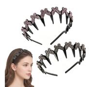 Wavy Crystal Headband Set Butterfly Clip Headband with Teeth (2Pcs A)