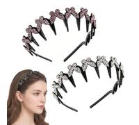 Wavy Crystal Headband Set Butterfly Clip Headband with Teeth (2Pcs B)