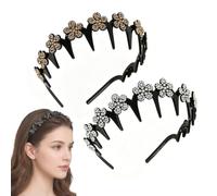 Wavy Crystal Headband Set Butterfly Clip Headband with Teeth (2Pcs D)