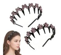Wavy Crystal Headband Set Butterfly Clip Headband with Teeth (2Pcs F)