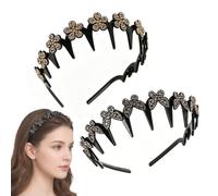 Wavy Crystal Headband Set Butterfly Clip Headband with Teeth (2Pcs G)