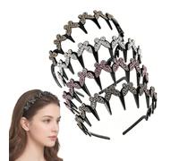 Wavy Crystal Headband Set Butterfly Clip Headband with Teeth (4Pcs A)
