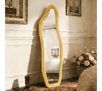 Wavy Miroir mural moderne 160x50 cm, Grand Miroir sur Pied avec Cadre et Structure Peut être suspendu, fixé au mur, Miroir Intégral irrégulier pour Salon, Chambre à Coucher, entrée (Or, 160x50)