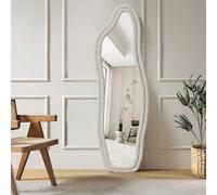 Wavy Miroir mural moderne 160x50 cm, Grand Miroir sur Pied avec Cadre et Structure Peut être suspendu, fixé au mur, Miroir Intégral irrégulier pour Salon, Chambre à Coucher, entrée (Blanc, 160x50)