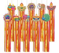 Wavyknot Lot de 10 décorations indiennes traditionnelles à suspendre avec éléphant, paon Diya, serpentins à suspendre pour la maison, le jardin, le temple, l'arbre, la porte