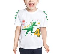 WAWSAM Enfant Dinosaure 4 Ans d'anniversaire T - Shirt 4ème Anniversaire Cadeau Shirt Saurus Quatrième Anniversaire T-Shirt Cadeau Coton Aquarelle Imprimé Broderie Manches Courtes