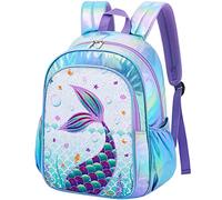 WAWSAM Sac à Dos Enfant Sirène Paillettes - Sac à Dos Scolaire Scintillant pour Filles Bambin Maternelle Maternelle Primaire 15 Inch Léger Randonnée Voyage Décontracté Bleu Sac