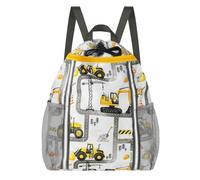 WAWSAM Sacs de Sport à Cordon Enfant, Excavateur Garçon Sac à Dos de Plage Sac à Cordes, Imperméable Sac Sport Enfant Gym Plage Piscine Voyage, Avec Deux Poches Filet pour Bouteilles d'eau