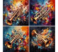 Waxonle Instruments de musique colorés Diamond Painting 4 Pack5D DIY Diamant Painting Kit Complet Adulte et Enfant DIY Loisirs Créatifs Canevas Diamant Peinture Point pour Décoration Murale 40x40cm