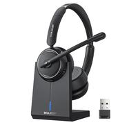 Waxop Casque sans fil avec micro pour le travail, casque Bluetooth avec microphone antibruit et bouton muet, 65 heures de conversation, casque sans fil confortable pour travail/centre d'appels
