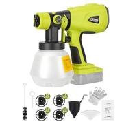 WaxPar Pulvérisateur de peinture sans fil compatible avec batterie Ryobi 18 V, pistolet à peinture HVLP 200 W 18 V avec moteur sans balais, 4 buses en cuivre pour peinture de chaises de clôture