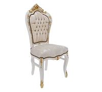 Way Home Store - Chaise baroque style français Louis XVI couleur blanche avec incrustations dorées, tissu damassé travaillé - Dimensions : 60 x 52 x 110 cm