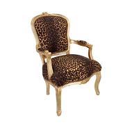 Way Home Store - Fauteuil baroque Luis style français Louis XVI - bois feuille d'or et tissu léopard - Dimensions : 63 x 65 x 94 cm
