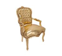 Way Home Store - Fauteuil baroque style français Louis XVI - bois feuille d'or et simili cuir doré - Dimensions : 68 x 65 x 108 cm
