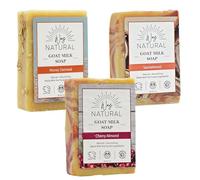 Way Natural Lot de 3 savons au lait de chèvre - Cerise, amande, flocons d'avoine au miel, bois de santal, savon naturel pour homme et femme, barres de savon de chèvre biologiques, 3 paquets (141,7 g)