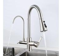 Way with Pull Out Spray Pure Hot and Cold Water in Faucet Brass Rotation Multi-Function Kitchen Sink faucets-Black (Color : Brushed)