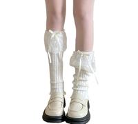 Wayfadacc Femmes Esthétique En Tricot Côtelé Stretch Legher Boot Boot Japonais Covers De Botte En Dentelle À Volants Doux Couvre-bouche À Bowk