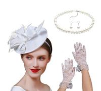 Wayfadacc Serre-tête chapeau de cheval avec collier, boucles d'oreilles, gants pour femme, tenue formelle et décontractée, accessoire de bal masqué