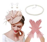 Wayfadacc Serre-tête chapeau de cheval avec collier, boucles d'oreilles, gants pour femme, tenue formelle et décontractée, accessoire de bal masqué