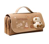 Wayfadacc Trousse à crayons de grande capacité, grande capacité, sac de rangement avec fermeture éclair, trousse de maquillage de voyage, organisateur de stylos portable, marron, 22 x 11 x 6 cm,