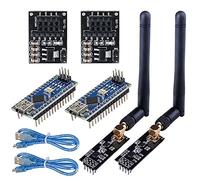 WayinTop 2Set Emetteur Récepteur sans Fil RF avec Tutoriel, NRF-24LO1+P LNA Module avec SMA Antenne 2.4 GHz 1100m + NRF-24LO1 Régulateur de Tension + Board