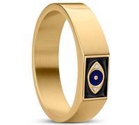 Waykins by Trendhim Chevalière pour homme - Bague carrée dorée avec motif mauvais œil - Acier inoxydable 316L et émail - Conçue au Danemark - Surface polie - Or/noir, 67mm, Métal non précieux, Aucune