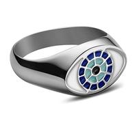 Waykins by Trendhim Chevalière pour homme | Design mauvais œil | Acier inoxydable 316L et émail | Design danois | Finition polie | Acier et bleu turquoise, 73mm, Métal, Aucune pierre précieuse