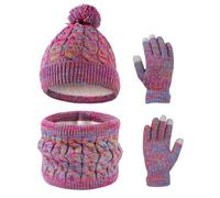 Waylipun 3 en 1 Echarpe et Gants Bonnet Ensemble Trois Pièces, Enfant Tricoté Tour de Cou Chaud Enfants Gants Bonnet, Hiver Accessoires Ensemble Set Pour Garcon Filles 3 à 10 ans (Rose Rouge)