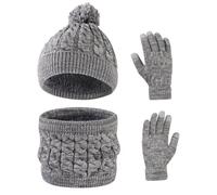 Waylipun 3 en 1 Echarpe et Gants Bonnet Ensemble Trois Pièces, Enfant Tricoté Tour de Cou Chaud Enfants Gants Bonnet, Hiver Accessoires Ensemble Set Pour Garcon Filles 3 à 10 ans(Gris)