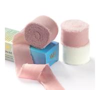 Waylipun Ruban en mousseline, ruban à franges 3 rouleaux 3cm x 19,2m Ensemble de rubans vintage pour invitations de mariage, décorations de fête d'anniversaire,Rose et Crème