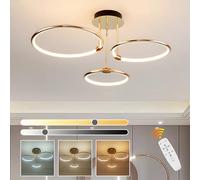 WayLuoung 3 Anneaux Ronds Plafonnier Led Doré, Lustre Ø56cm | 60W À Intensité Variable, Suspension Créative En Métal Électrolytique, Lampe Moderne Pour La Chambre À Coucher Bureau D'Enfants Étude