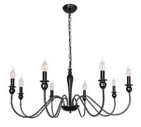 WayLuoung Lustre De Ferme Noir Mat Luminaire Plafond 8 Grands Lustres Industriels Rustiques Ø95cm Pour Salle À Manger Plafonnier Bougie Pour Salon Chambre Cuisine Îlot Foyer