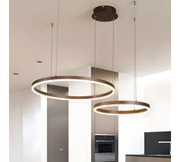 WayLuoung Lustre LED en Métal | 2 Cercles 40+60cm | 40W Plafonnier Suspendu Avec Anneaux, Télécommande à Intensité Variable 3000-6000K, Abat-jour Acrylique Salon Chambre Foyer Salle Manger【Brun】