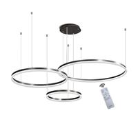 WayLuoung Lustre LED en Métal | 3 Cercles 20+40+60cm | 45W Plafonnier Suspendu Avec Anneaux, Télécommande à Intensité Variable 3000-6000K, Abat-jour en Acrylique Salon Chambre Foyer Salle Manger【Noir】