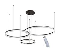 WayLuoung Lustre LED en Métal | 3 Cercles 40+60+80cm | 90W Plafonnier Suspendu Avec Anneaux, Télécommande à Intensité Variable 3000-6000K, Abat-jour en Acrylique Salon Chambre Foyer Salle Manger【Noir】