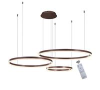 WayLuoung Lustre LED en Métal | 3 Cercles 40+60+80cm | 90W Plafonnier Suspendu Avec Anneaux, Télécommande à Intensité Variable 3000-6000K, Abat-jour en Acrylique Salon Chambre Foyer Salle Manger【Brun】
