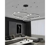 WayLuoung Lustre LED en Métal | 4 Cercles 20+40+60+80cm | 100W Plafonnier Suspendu Avec Anneaux, Télécommande à Intensité Variable 3000-6000K, Abat-jour en Acrylique Salon Chambre Foyer Salle【Noir】