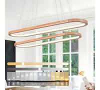 WayLuoung Lustres À LED De Light Plafond, Dalmable 2 Couches À Anneau Ovale Éclairage D'Éclairage En Bois, 3000-6000K, Pendentif En Cercle Réglable, Halte À Manger De La Salle À Manger Îlot【70+90cm】