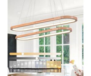 WayLuoung Lustres À LED De Light Plafond, Dalmable 2 Couches À Anneau Ovale Éclairage D'Éclairage En Bois, 3000-6000K, Pendentif En Cercle Réglable, Halte À Manger De La Salle À Manger Îlot【70+90cm】