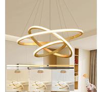 WayLuoung Lustres LED En Bois Plafonnier, Luminaire En Bois À 3 Anneaux À Intensité Variable, Lampe À Suspension Circulaire Réglable, Îlot De Cuisine Salle À Manger Salon Hall D'Entrée 【30+50+70cm】