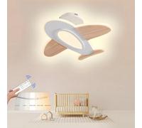 WayLuoung Plafonnier LED, 3000-6000K Dimmable Avec Télécommande, 40W, 40 * 50cm, Lampe De Chambre D'Enfant Avion En Bois + Acrylique, Suspension LED Pour Chambres Filles/Garçons, Salon Salle À Manger