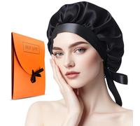 Waymaytecy Gros Bonnet en Soie Respirant, Bonnet en Soie Femme Ajustable Antidérapant, Élastique de Fixation, Réutilisable, Soin des Cheveux, pour Différents Types de Cheveux(Noir)