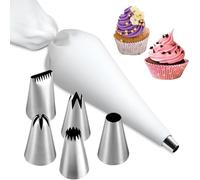 Waymaytecy Lot de 6 Poches à Douille Ensemble Reutilisable,1 Blanc Poche a Douille et 5 Douilles Patisserie Inoxydable, pour Décoration de Cupcake, DIY Muffins Gâteaux, Décorer Pâtisseries