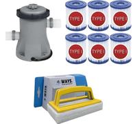 WAYS - Entretien de piscine - Pompe de filtration 1249 L/h & 6 filtres type I & brosse à récurer WAYS