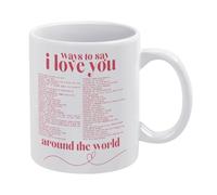 Ways to Say I Love You Around The World Tasse à café en céramique blanche de 325 ml, tasse à thé imprimée double face avec poignée ergonomique en C, fond épais en porcelaine pour la maison, le bureau
