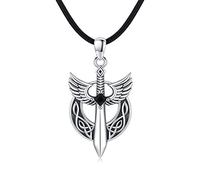 Waysles Celtic Knot Épée Collier en Argent Sterling 925 Archange Michael Épée Pendentif avec Noir CZ Rétro Épée Bijoux Cadeau pour Petit Ami Hommes