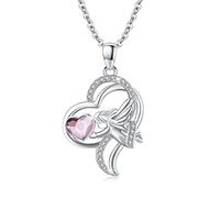 Waysles Collier ange gardien en argent sterling 925 avec cœur et cristal mignon pour baptême, communion, cadeau d'anniversaire, 24 * 19 * 4.2 mm, Argent sterling, Zircone cubique