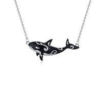 Waysles Collier baleine en argent sterling 925 avec pendentif animal marin, collier de requin orque, bijou requin noir et blanc, cadeau pour femme et fille, 32 * 15mm, Argent sterling, Pas de gemme